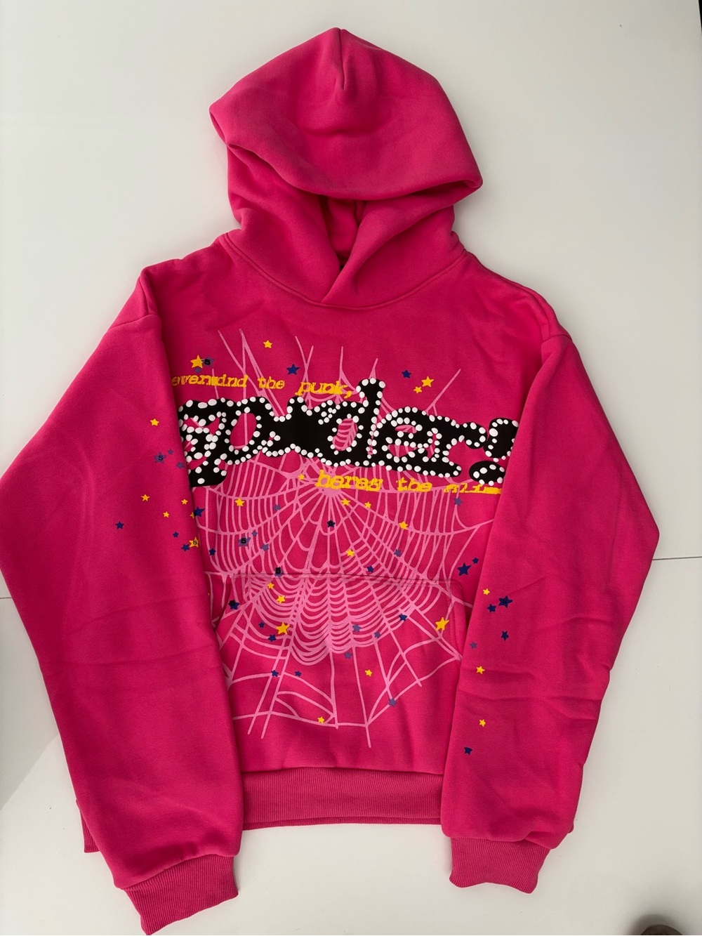 magenta Hooded Sweatshirt with Graphic Spiderweb sp5der hoodie